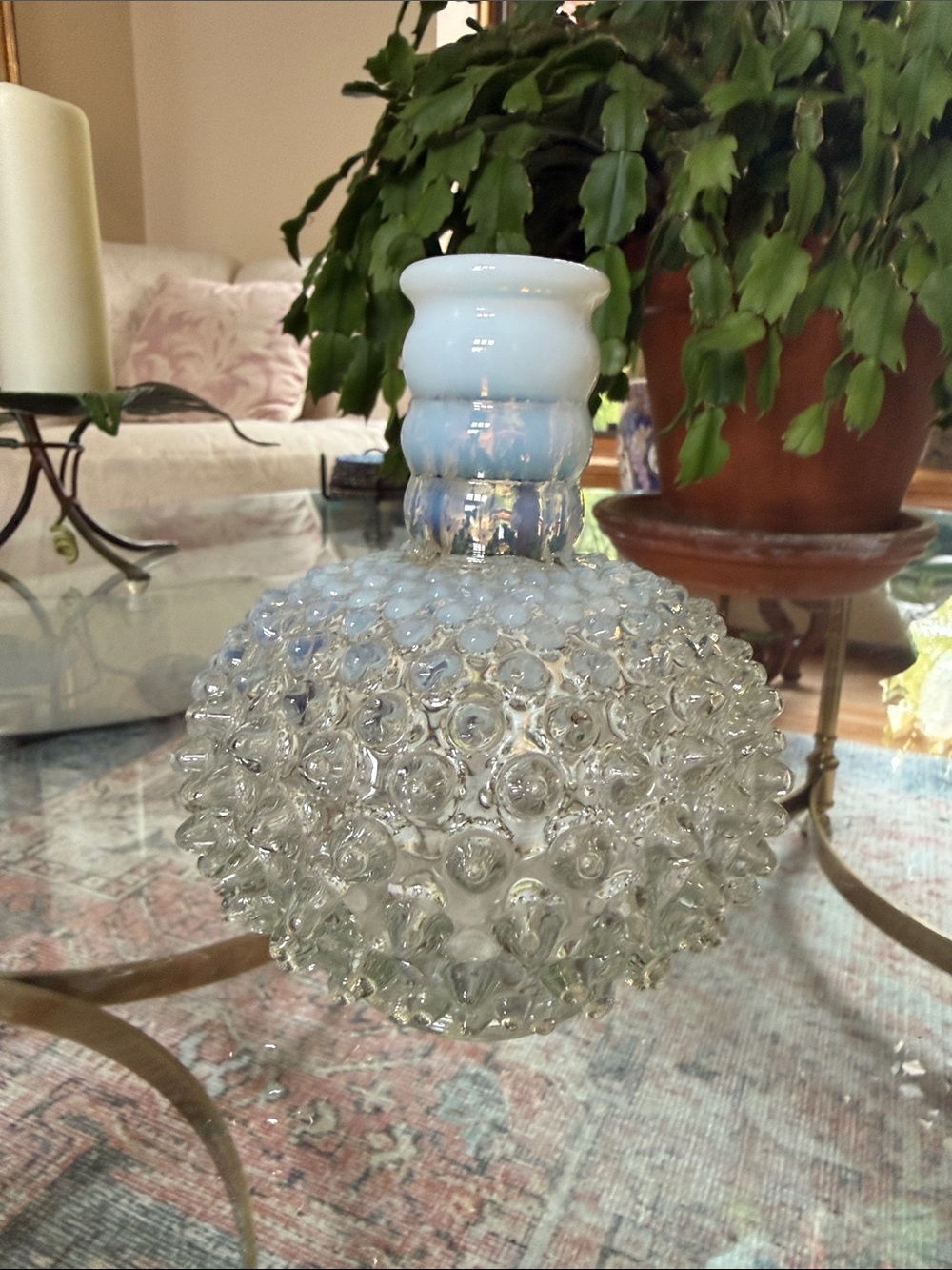 Fenton Hobnail perfume / bud vase - Opalescent White